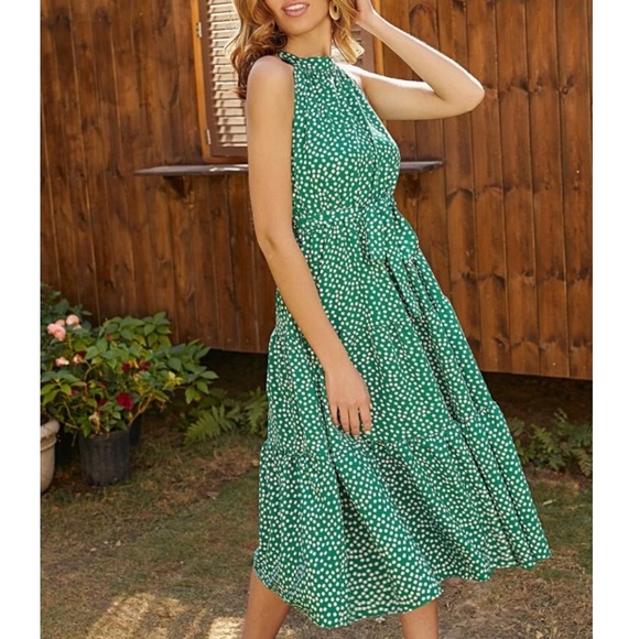 Green dot belted midi dress - Picture 4 of 5